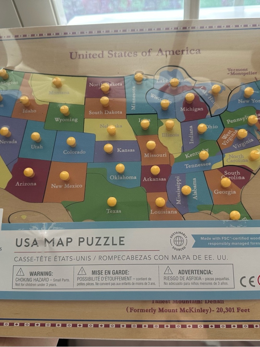 Pottery Barn Kids USA Map Puzzle - Yellow Pegs, Multicolor States